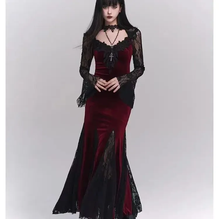 Winter Gothic Grunge Lace Dress Korean Fashion Design Festival Long Prom Dress Women Halloween Costume Sexy Slim Party Dresses — image 2
