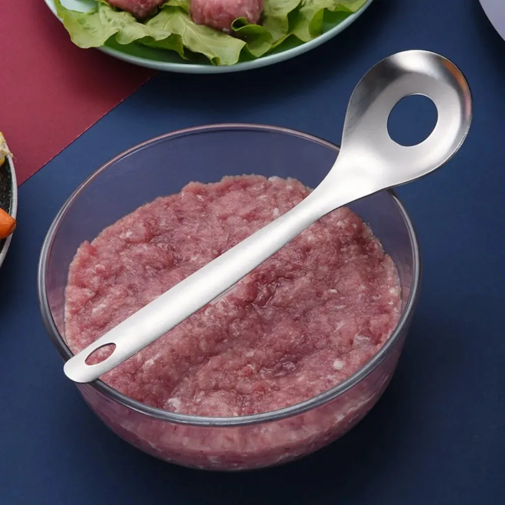 Stainless Steel Croquettes Meatball Spoon Mold with Round Hole Non-stick Meatball Maker Spoon Hangable Meat Press Tools Home Use