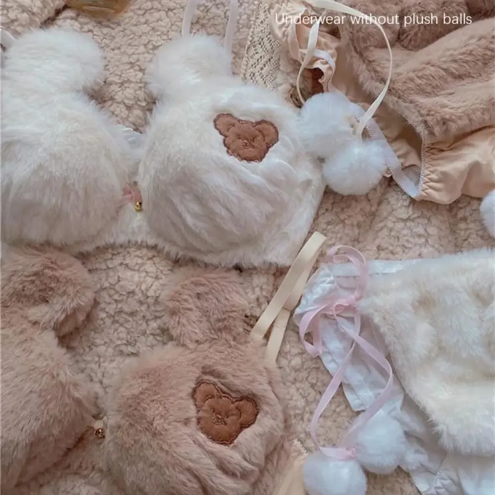 Cute Women Lingerie Set No Steel Ring Soft Winter Bra & Brief Sets Cartoon Bear Women Lingerie Winter — image 4