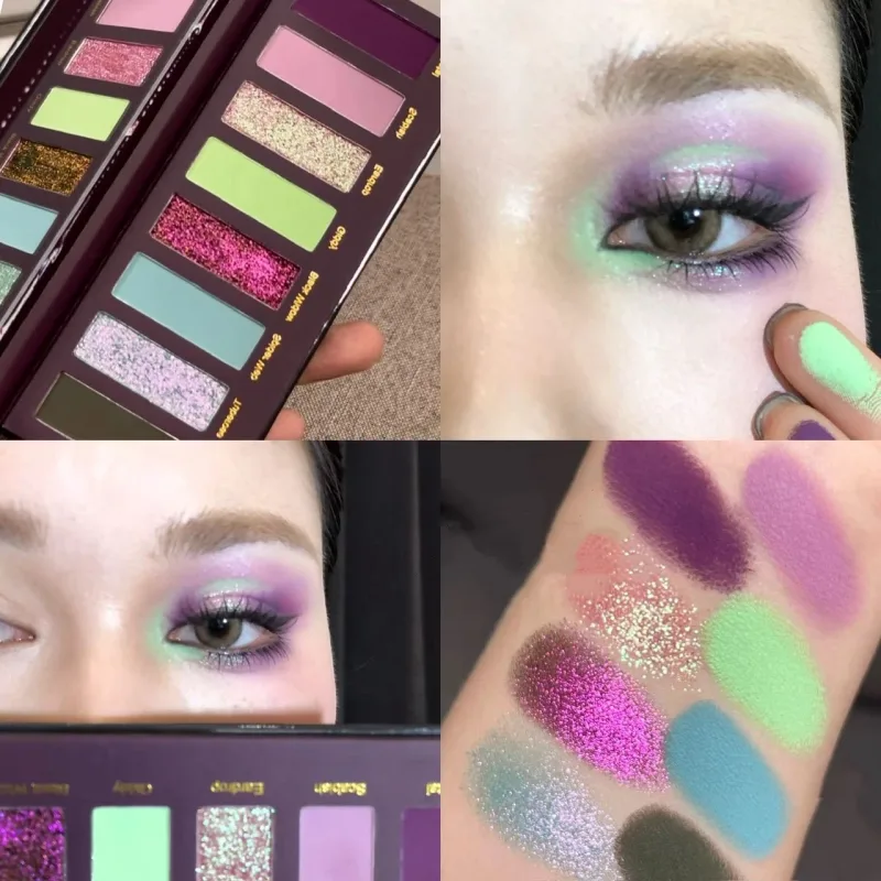 8-Color Smoked Green Eyeshadow Palette Metallic Blue Pearlescent Glitter Eye Shadow Plate Diamond Brightening Highlight Makeup — image 7