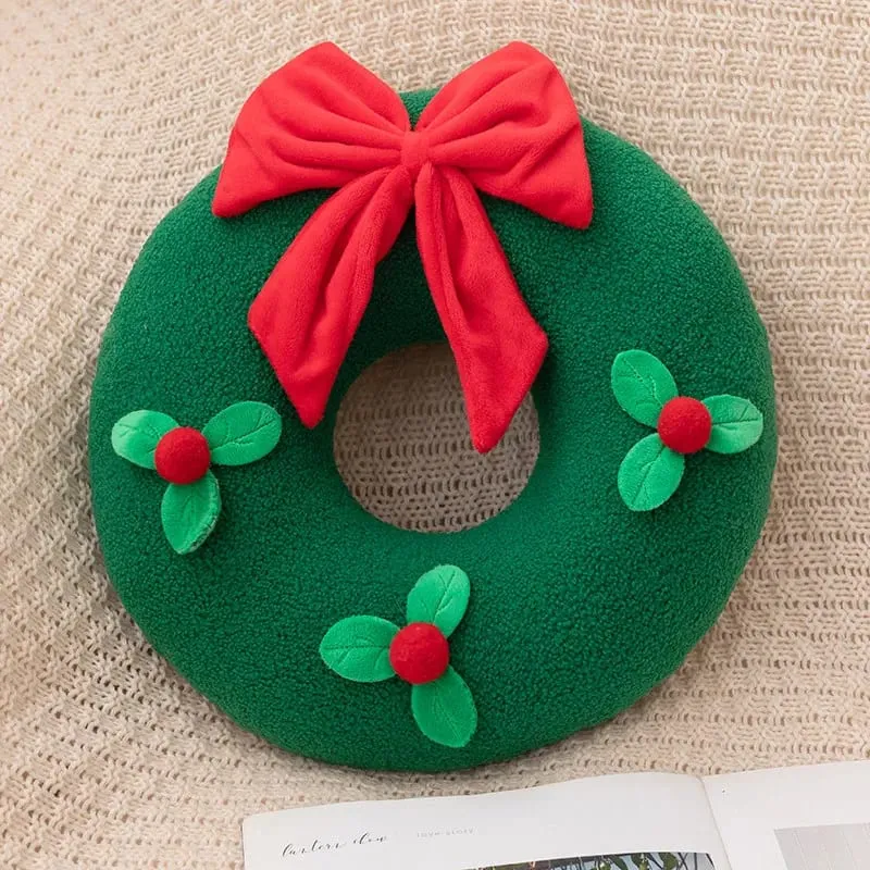 Christmas Day Plush Decor Pillow Stuffed Wreath Snowflake White Red Round Candy Soft Seat Cushion Party Prop Decor Gift — image 11