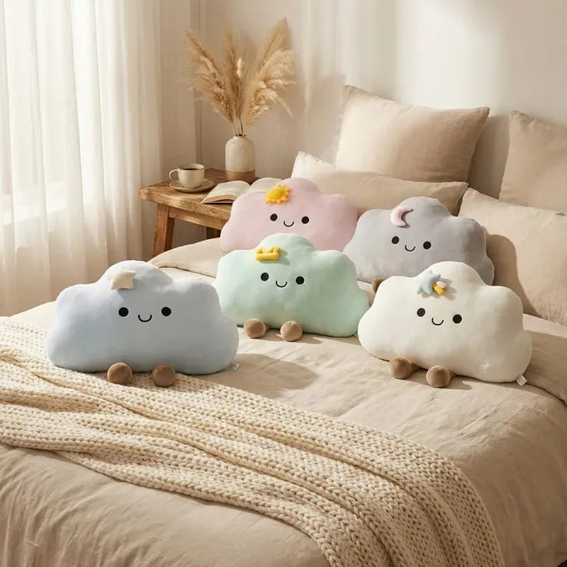55*45CM Nordic Style Fluffly Soft White Blue Pink Weather Cloud Plush Toys Creative Stuffed Simulation Throw Pillow Sofa Cushion — image 4