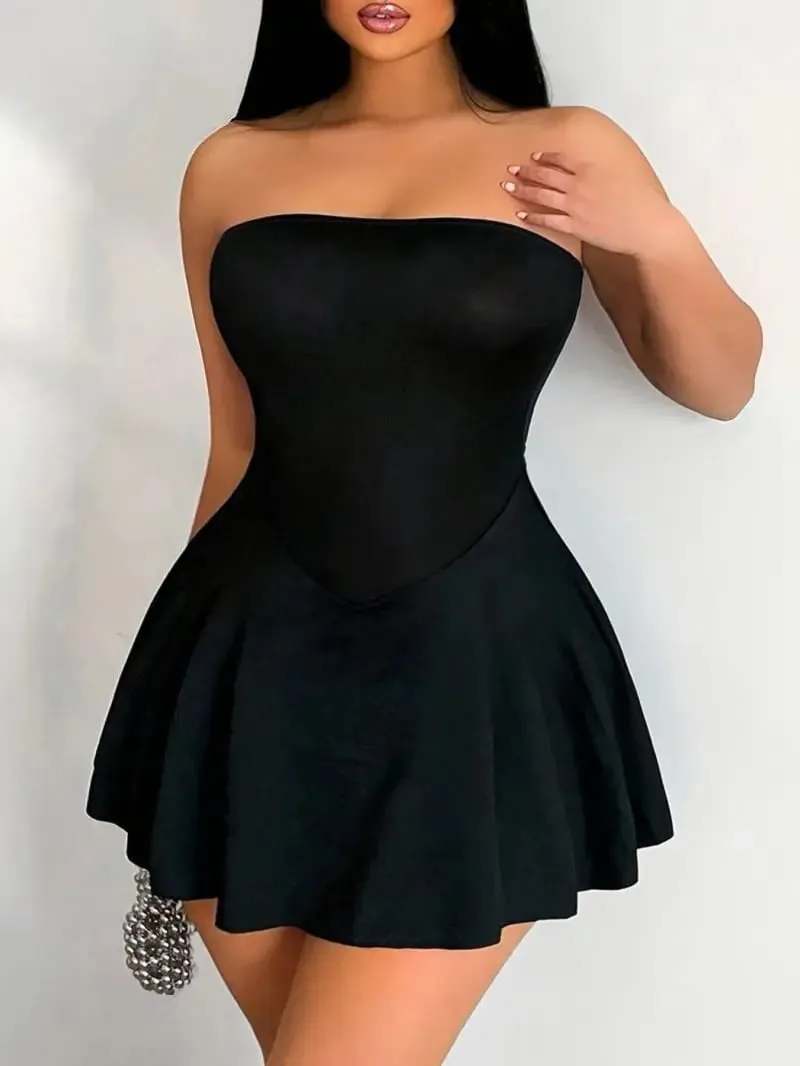 Spicy Girl Strapless Sleeveless Waist Cinching Short Dress Big Swing Skirt Slim Fit Mini Dress for Women — image 5