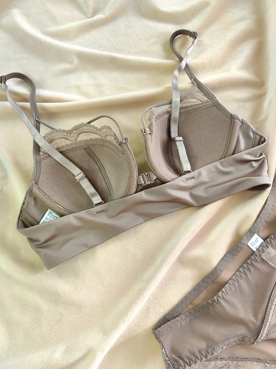 French Front Buckle Thin Cup Bralette Sexy Hollow Women Underwear Set High Quality Lace Push Up Bras Breathable Comfort Lingerie — image 6