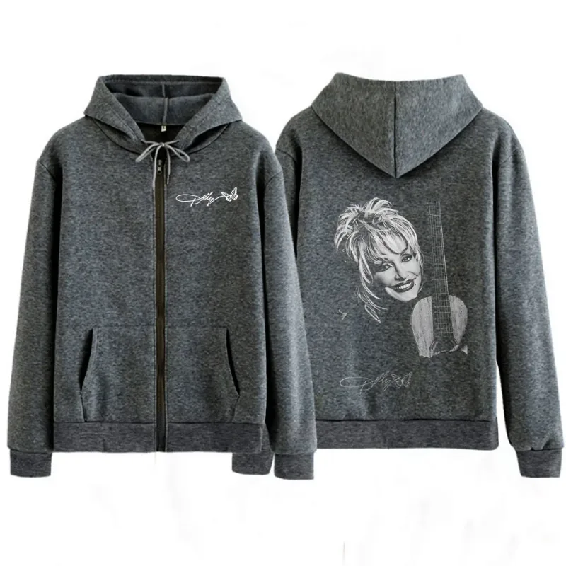 Dolly Parton Country Music Guitar Zipper Hoodies Men Women Fashion Long Sleeve Oversized Zip Up Hooded Sweatshirts Jackets Coats — image 7