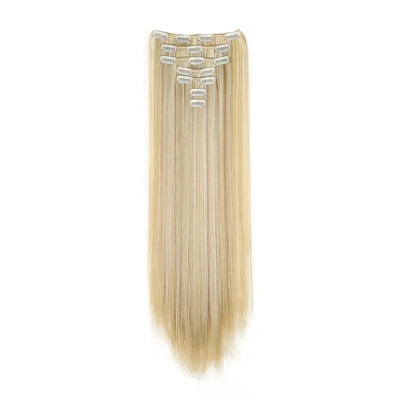 24Inch Synthetic 7Pcs/set Long Straight Hair Extension 16Clips Hairstyle Black Blonde Y2K Kpop Hairpiece for Women Christmas Eve — image 14