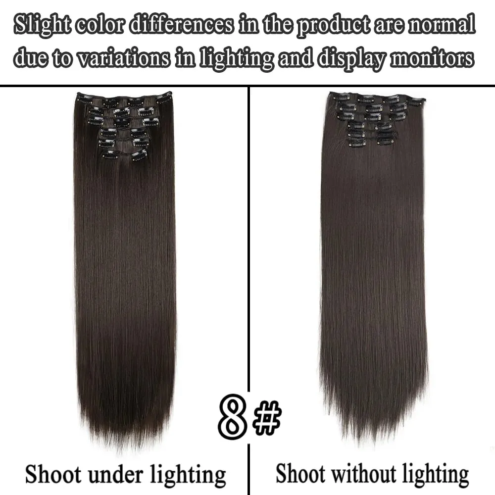 24 Inch Synthetic Clip in Hair Extensions Long Straight Heat Resistant Fiber Hairpiece for Party Cosplay Daily Wear Blonde Black