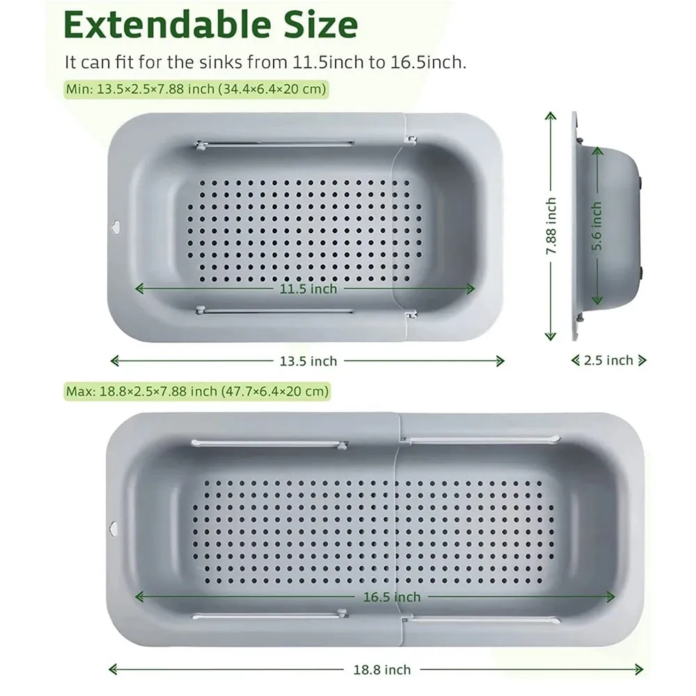 Colander Over the Sink Strainer Basket Extendable Sink Colander Wash Fruits Vegetable Drain Cooked Pasta and Dishes Kitchen Tool — image 7