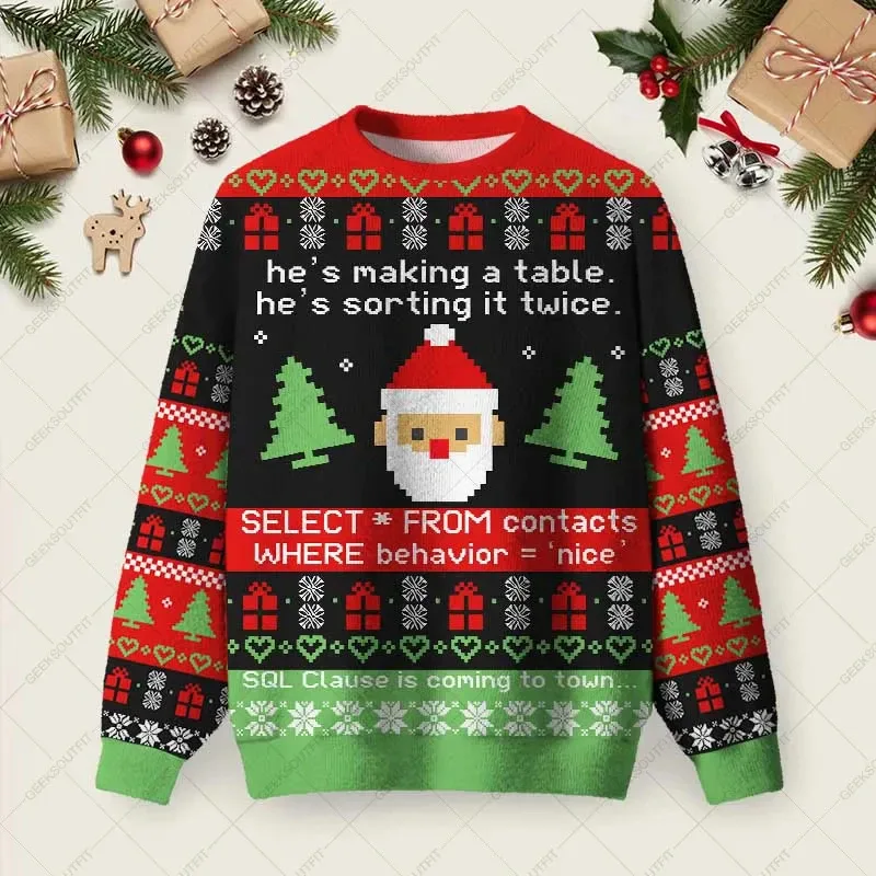 3D Print Gingerbread Man Graphic Sweatshirts Funny Santa Claus Ugly Christmas Sweater Unisex Xmas 2026 Pullover Casual Clothing