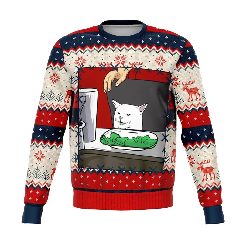 Colorful Dog Cat Pattern Ugly Christmas Sweater For Men 2026 New Year Festival Hoodie Women Merry Christmas Crew Neck Sweatshirt — image 25