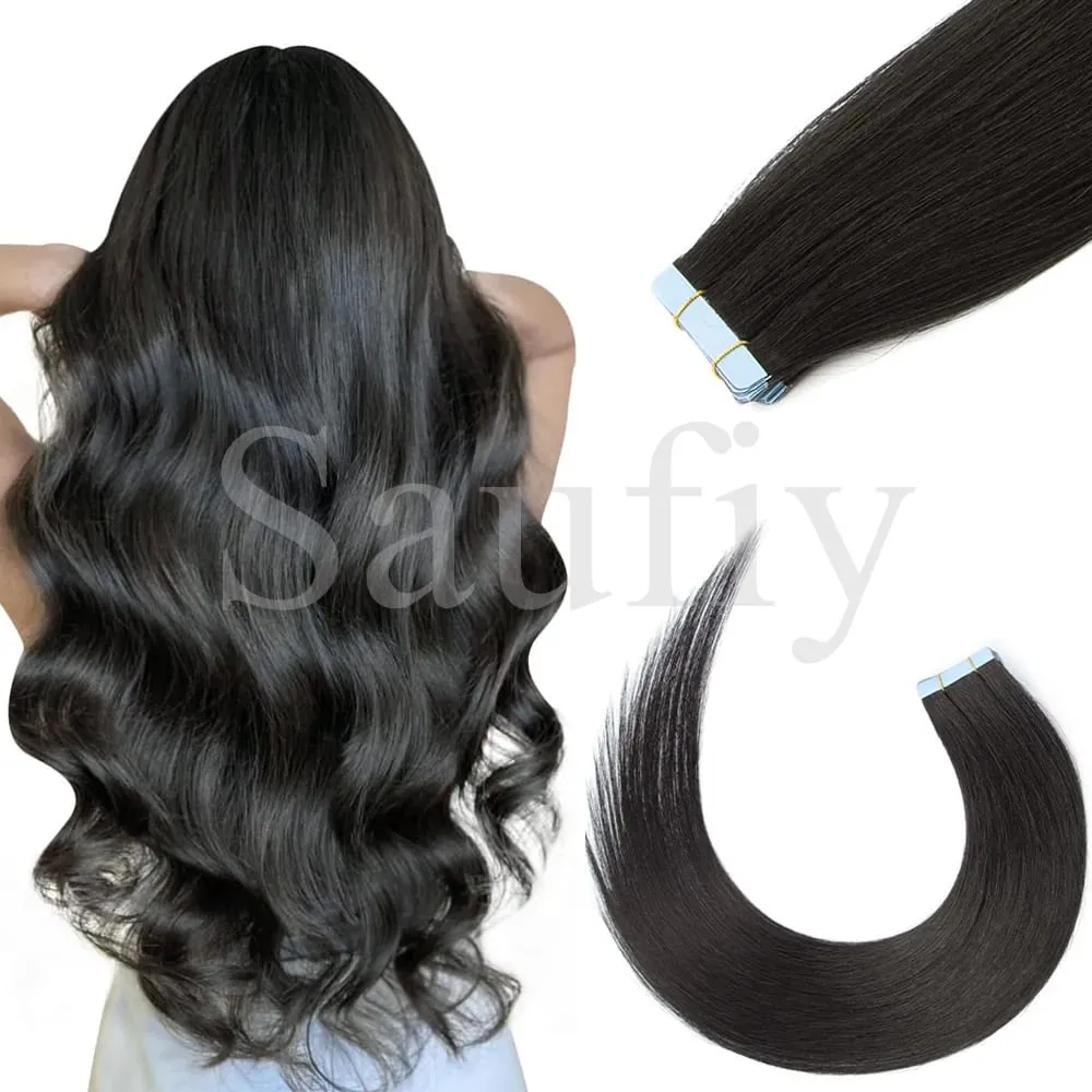 Blonde Straight Tape In Hair Extensions Human Hair 20pcs/Pack Straight Natural Black Blonde Brown Tape Ins Hair Extensions 12-20inches Seamless Double Side Skin Weft Tape In Hair Extensions For Women