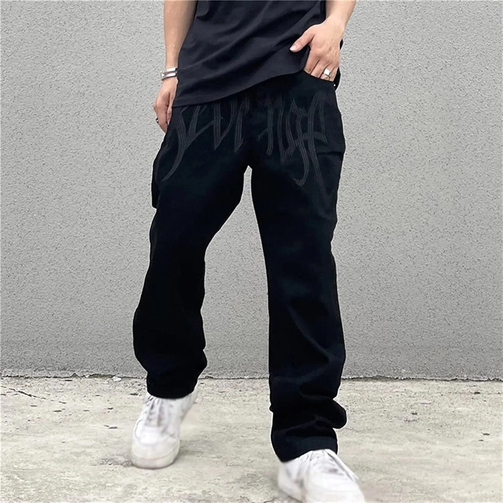 Jean droit brodé taille haute pour hommes, Baggy imprimé, Hip Hop, adolescent garçon, Streetwear, Skateboard, pantalon en denim décontracté, Y2K — image 3