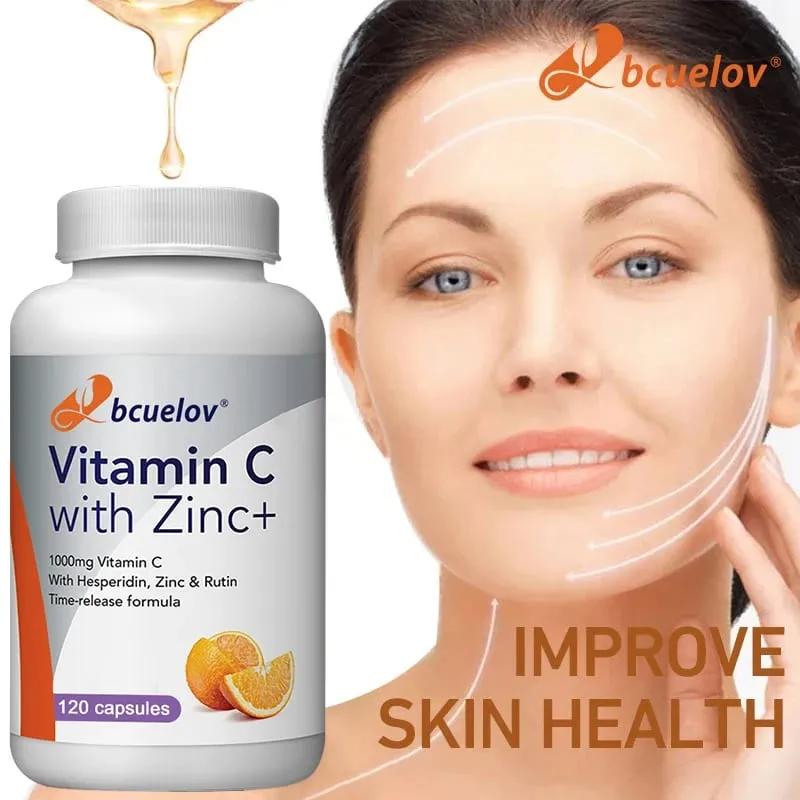 Organic Vitamin C + Zinc Capsules High Absorption Immune Support Antioxidant Collagen Health Supplement - 30/60/120 Counts — image 2