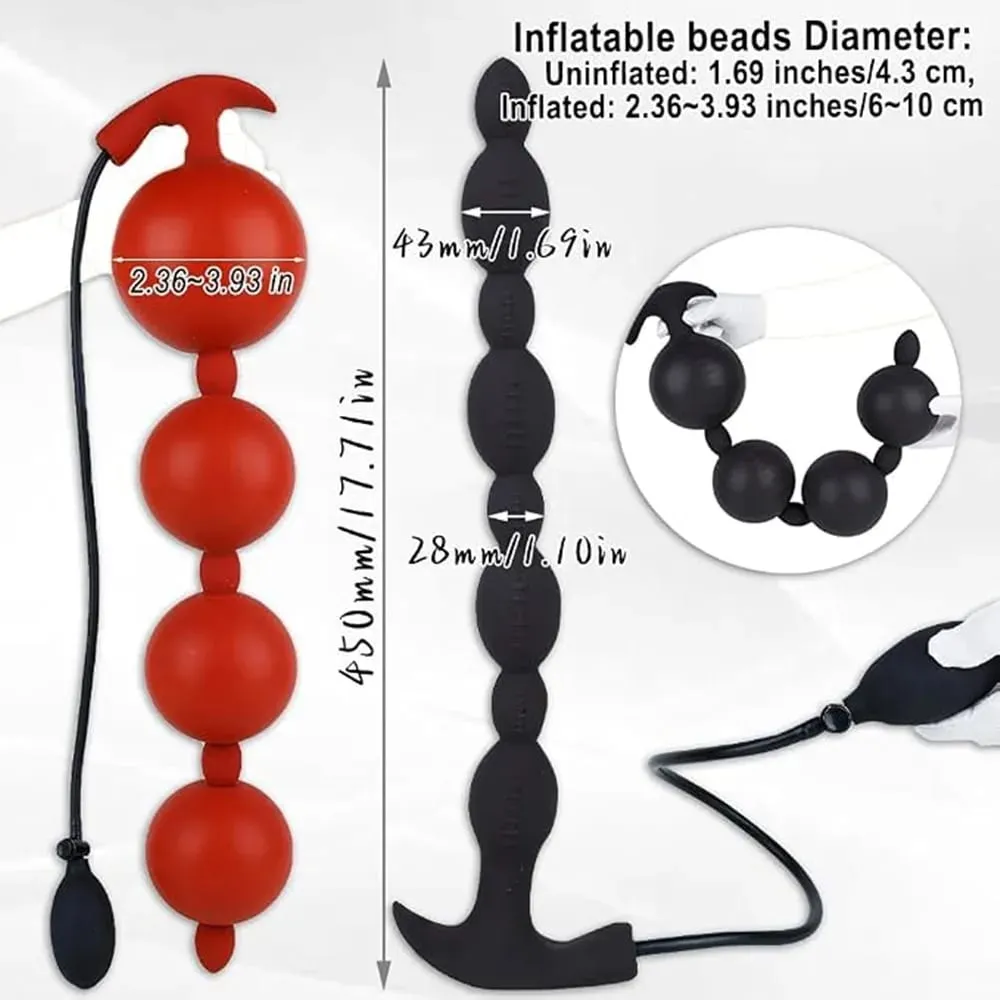 Perline anali gonfiabili extra lunghe Butt Plug Dildo Enorme silicone Misura regolabile Grande spessore 4 palline con base a T Giocattoli adulti del sesso