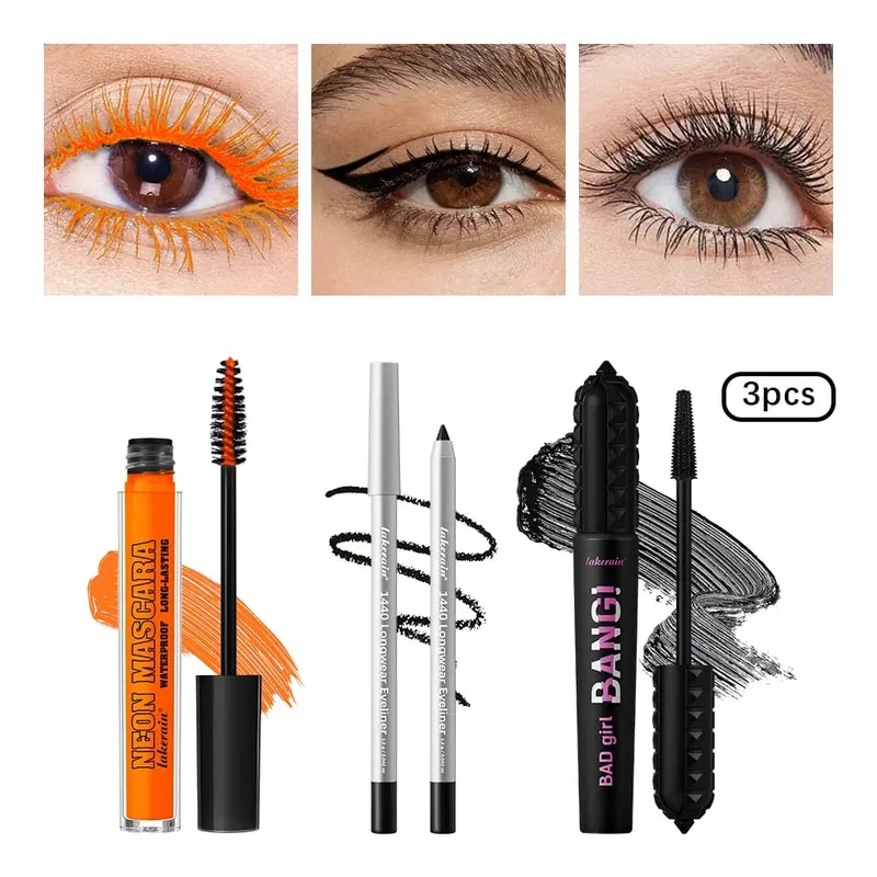 3Pcs Eye Makeup Set Purple Mascara Black Volume Mascara Eyeliner Pencil Waterproof Long Lasting Party Festival Eye Cosmetic Kit