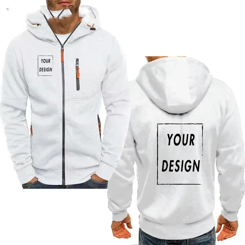 Men's Zipper Hooded Jacket with Pockets Customized Logo Image Text Casual Sports Streetwear Men's Casual Cardigan Fashionabl — image 5