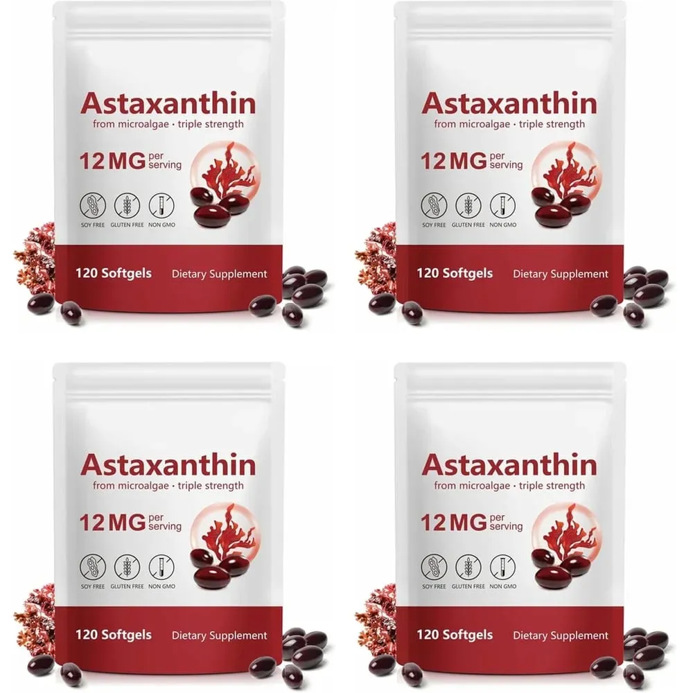Astaxanthin 12mg Softgels Triple Strength Antioxidant Support for Skin Eye Joint & Immune Health – 120 Count 4‑Month Supply