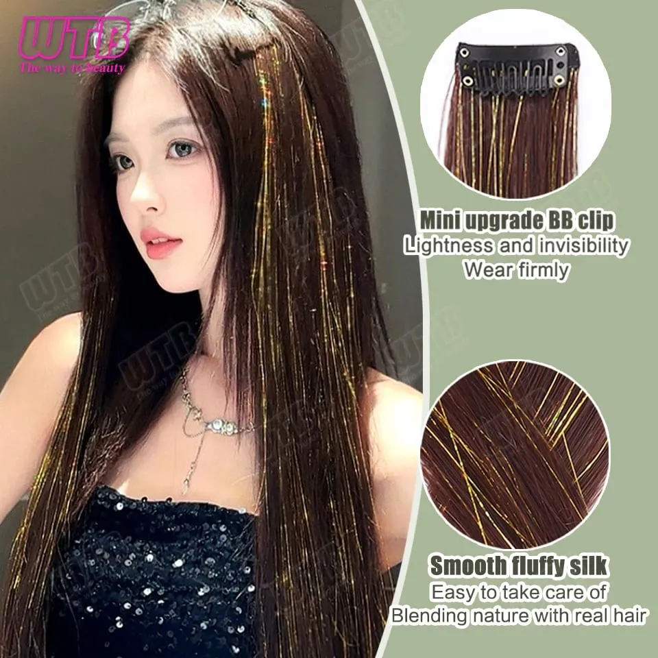 Synthetic Hair Extension Wig BB Clip Style Highlighted Laser Silk Straight Hair Extension Wig Suitable for Women's Daily Wear — image 4