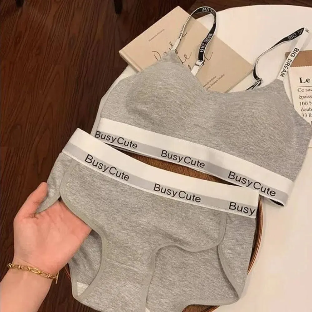 2026 New Letter Seamless Bra Set Wireless Comfort Support Small Bust Lift Anti-Sag Daily Sport Women Lingerie Underwear 32-38ABC
