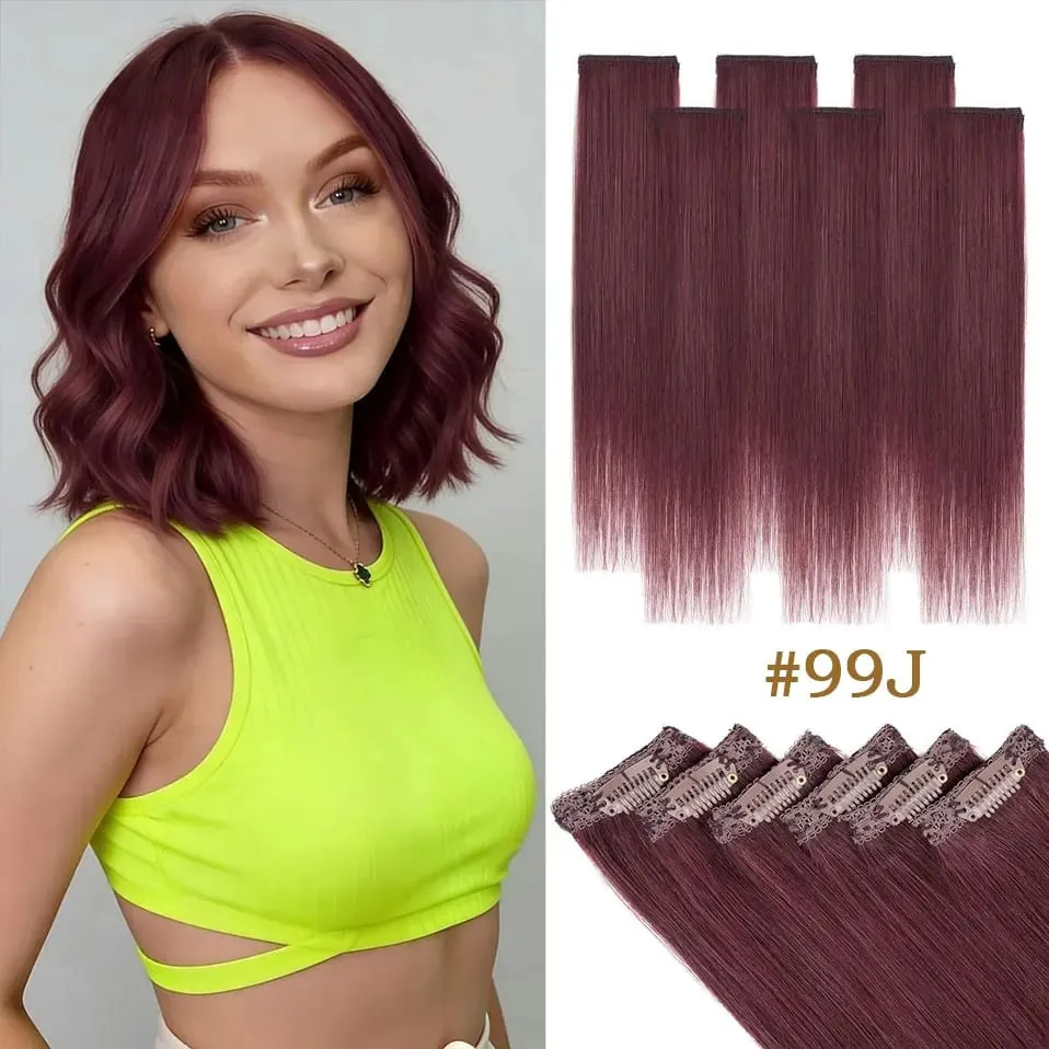6 Pcs Clip In Human Hair Extensions Single Clip Ins Short Hair Extensions Seamless Straight Highlight Hairpieces for Women — image 22