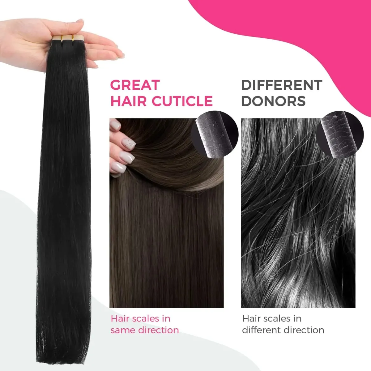 Tape in Hair Extensions Straight Tape in Hair Remy Tape in Hair Extensions Human Hair Color 1 Jet Black 18 inch 20pcs 50g — image 6
