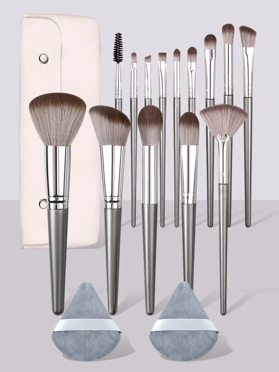 Soft Makeup Brushes Set with Triangle Powder Puff Portable Bag Foundation Blush Eyeshadow Blending Tools for Women Beginners