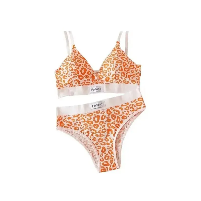 1/2/3set Women V-Neck Bra And Panties Set Low Waist Panties Female Sexy Lingerie Set Leopard Print Cotton Bra Sport Underwear — image 9
