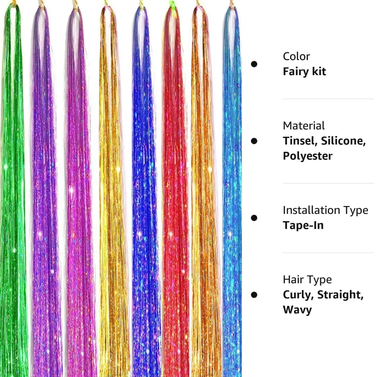 Sparkle Shiny synthetic Hair Tinsel Hair Extensions Dazzles Women Hippie for Braiding Headdress Hair Braiding Tools Long 120cm — image 3