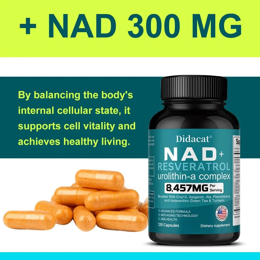 NAD + Resveratrol - Anti-aging Helps Boost Energy Promotes Cell and Skin Health Neuroprotection and Sleep Improvement