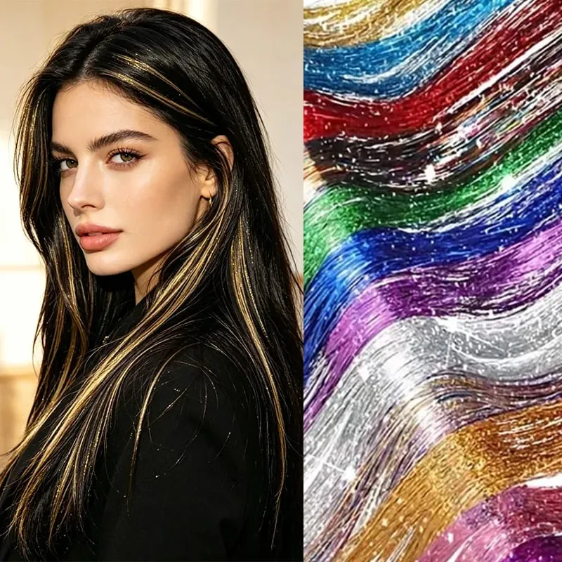 24Inch Synthetic Hair Tinsel Clip In Glitter Tinsel Hair Extensions Clip In Sparkle Hair Accessories for Girls Women — image 2