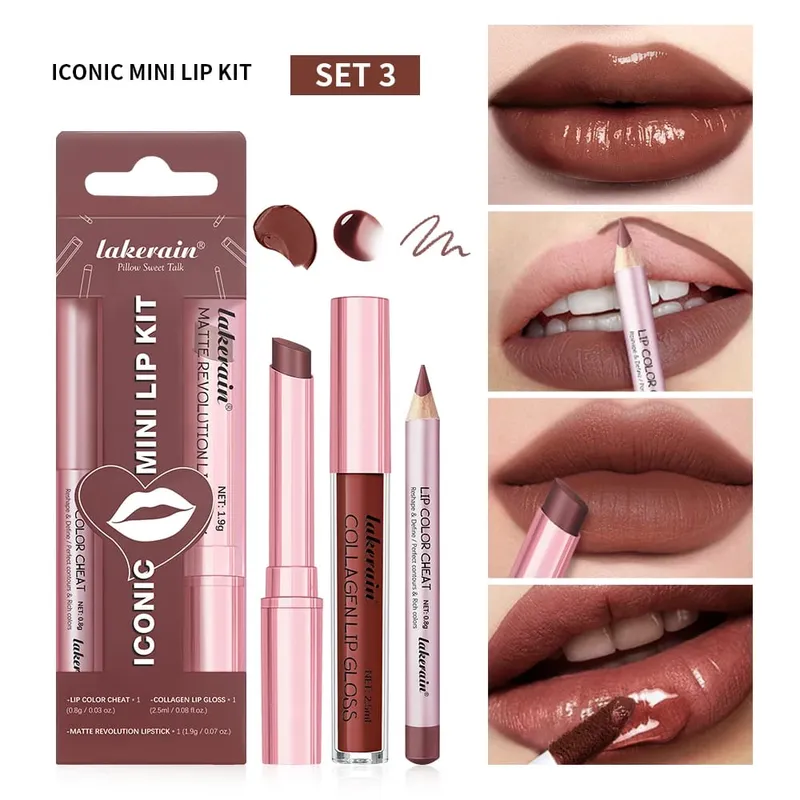 Conjunto de delineador labial + batom em 5 cores e mancha labial fácil coloração fosco kit batom batom vermelho de longa duração conjunto de maquiagem labial