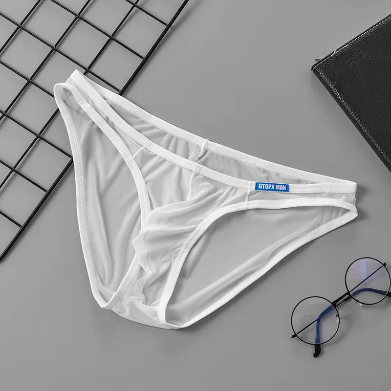 Men's Sexy Underwear Thin Ice Silk Translucent Briefs U Pouch Ropa Interior Hombre Male Panties — image 6