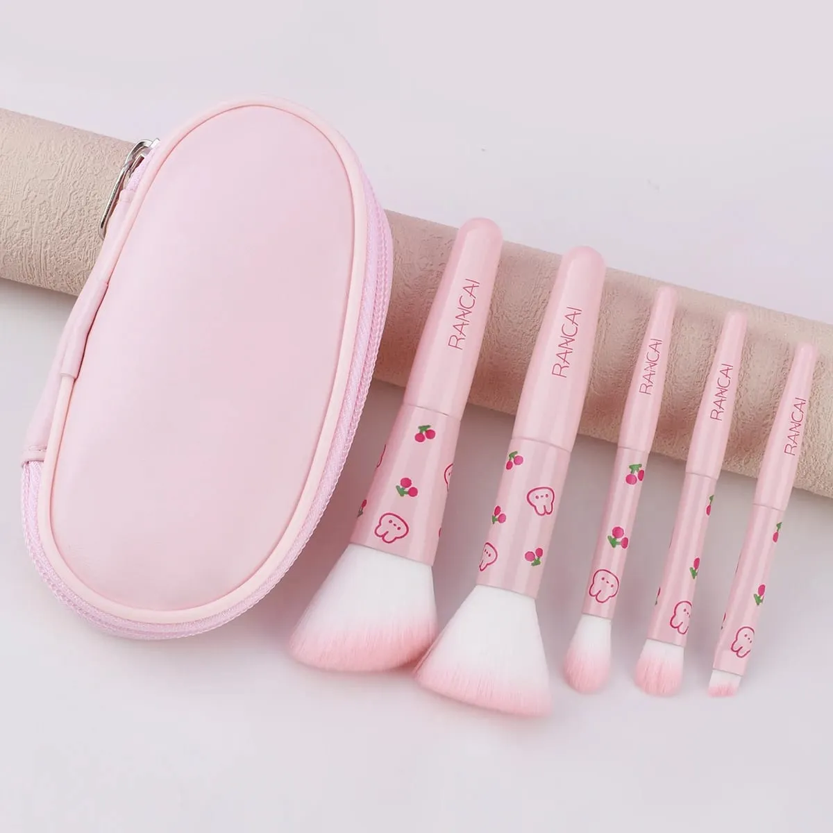 Conjunto de pincéis de maquiagem compacto, 5 peças, bonito, com estojo, pincel premium para base impecável, blush, sombra, aplicação, ferramentas de beleza — image 5