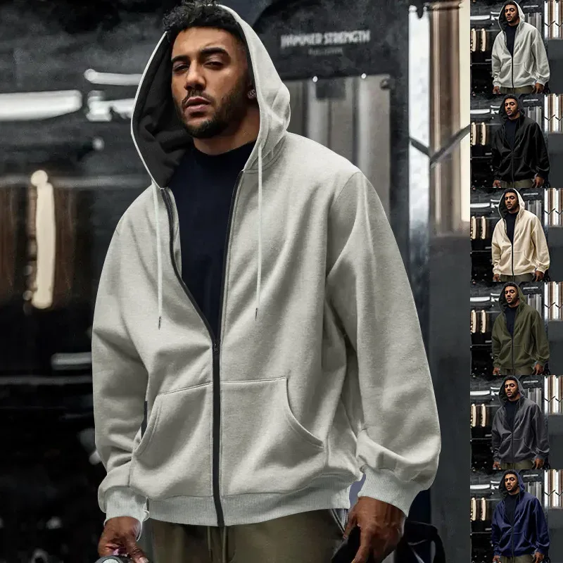 New 2026 Men's Autumn Casual Solid Long Sleeve Zipper Hooded Sweatshirt Coat Male Fashion Outdoors Sportswear Hoodies Jackets — image 44