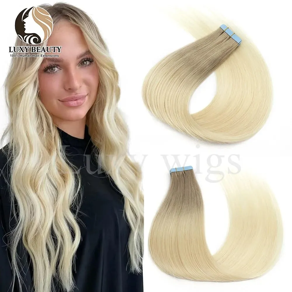Highlights Brown Tape in Hair Extensions Human Hair Straight Black Blonde Seamless PU Skin Weft Tape In Hair Extensions 20PCS