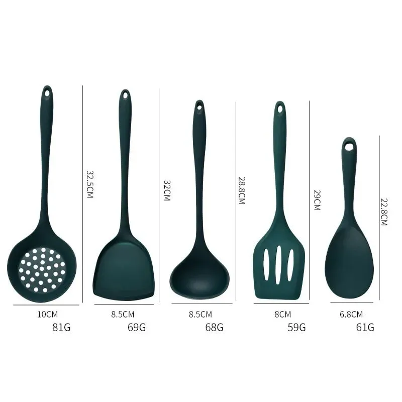 5Pcs Food Grade Silicone Kitchen Utensils Set Heat Resistant Non-Stick Spatula Ladle Slotted Spoon Cooking Tools Green — image 2