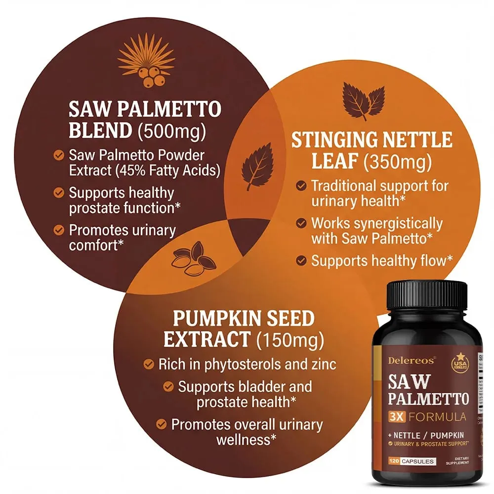 Saw Palmetto Prostate Health Supplement To Promote Urinary Tract Function - 500mg Per Serving DHT Blocker Hair Vitamin Vegan — image 2
