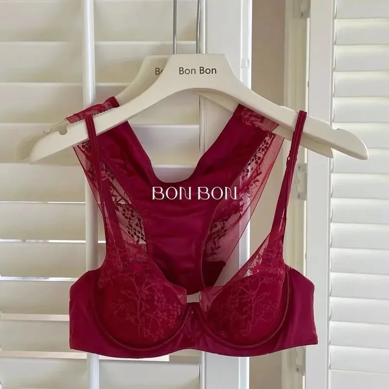 Women Bra and Panty Set Elegant Lace Bralette Wireless Triangle Cup No Underwire Underwear Thin Gathered Comfort Lingerie Set — image 9