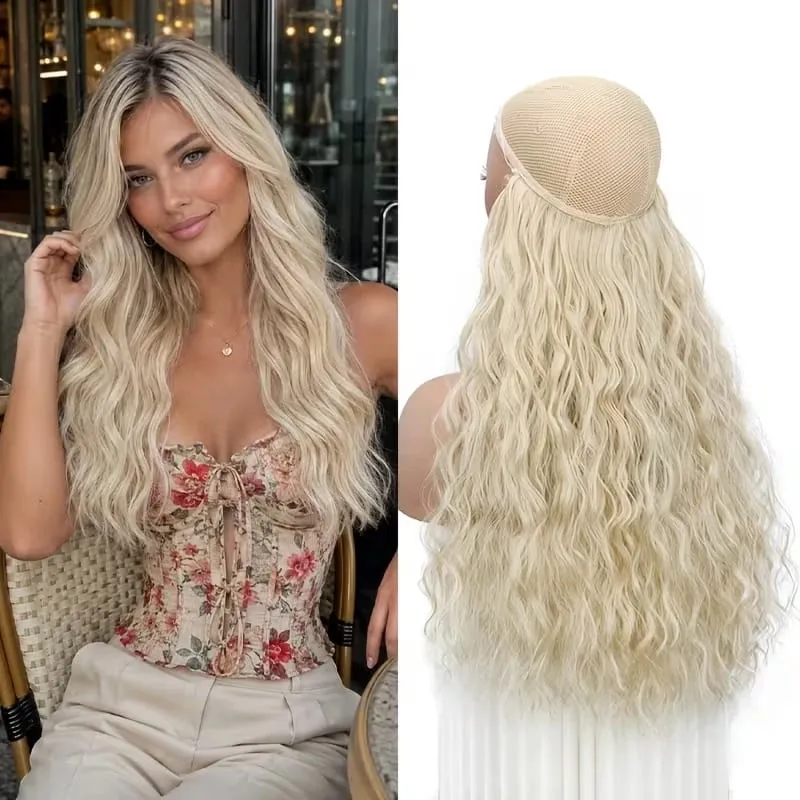 18Inch Synthetic Invisible Fish Line Hair Extensions Long Curly Wavy High Temperature Fiber Hairpiece for Women Daily Party — image 12