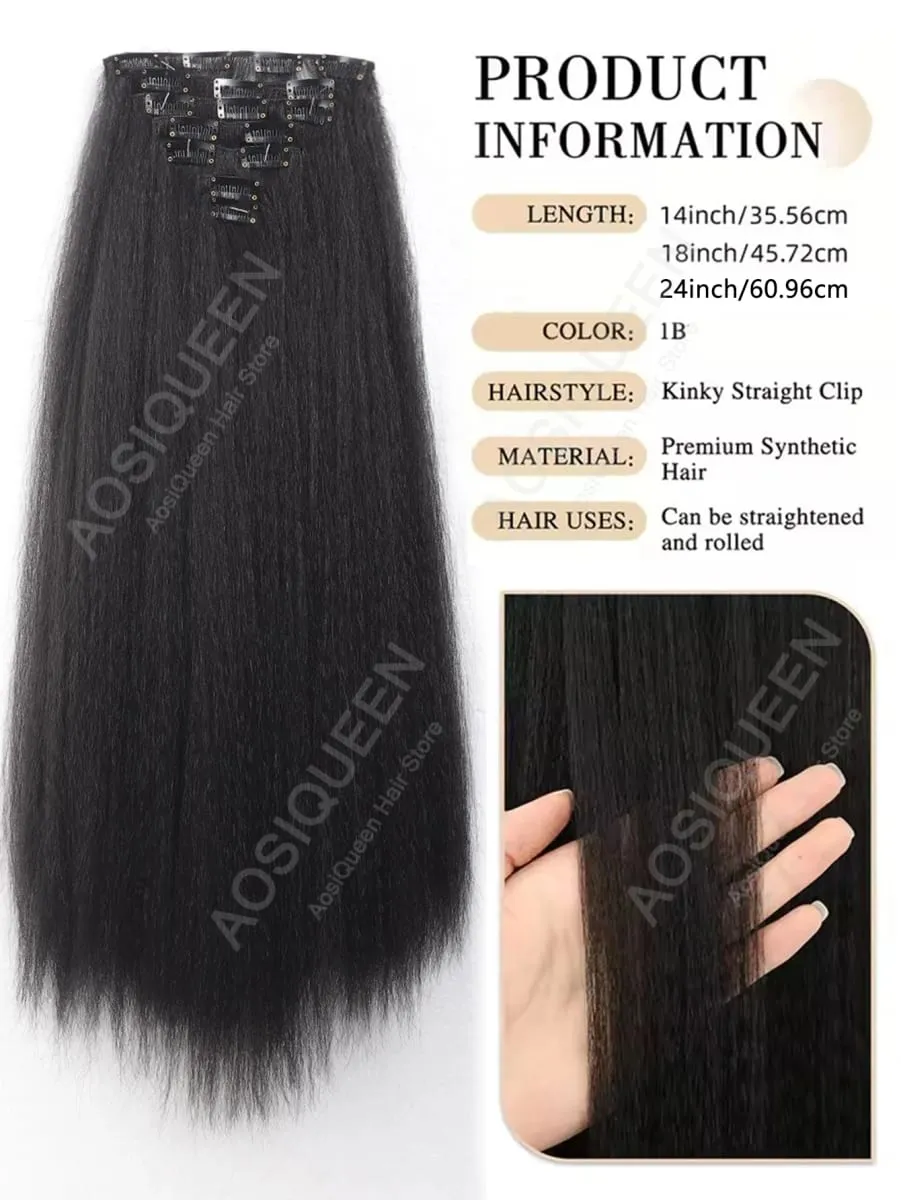 Synthetic 14/18/24inch Hair Yaki Clip In Hair Extensions Yaki Straight 7Pcs/set 16Clip-In Hairpieces For Black Women — image 4