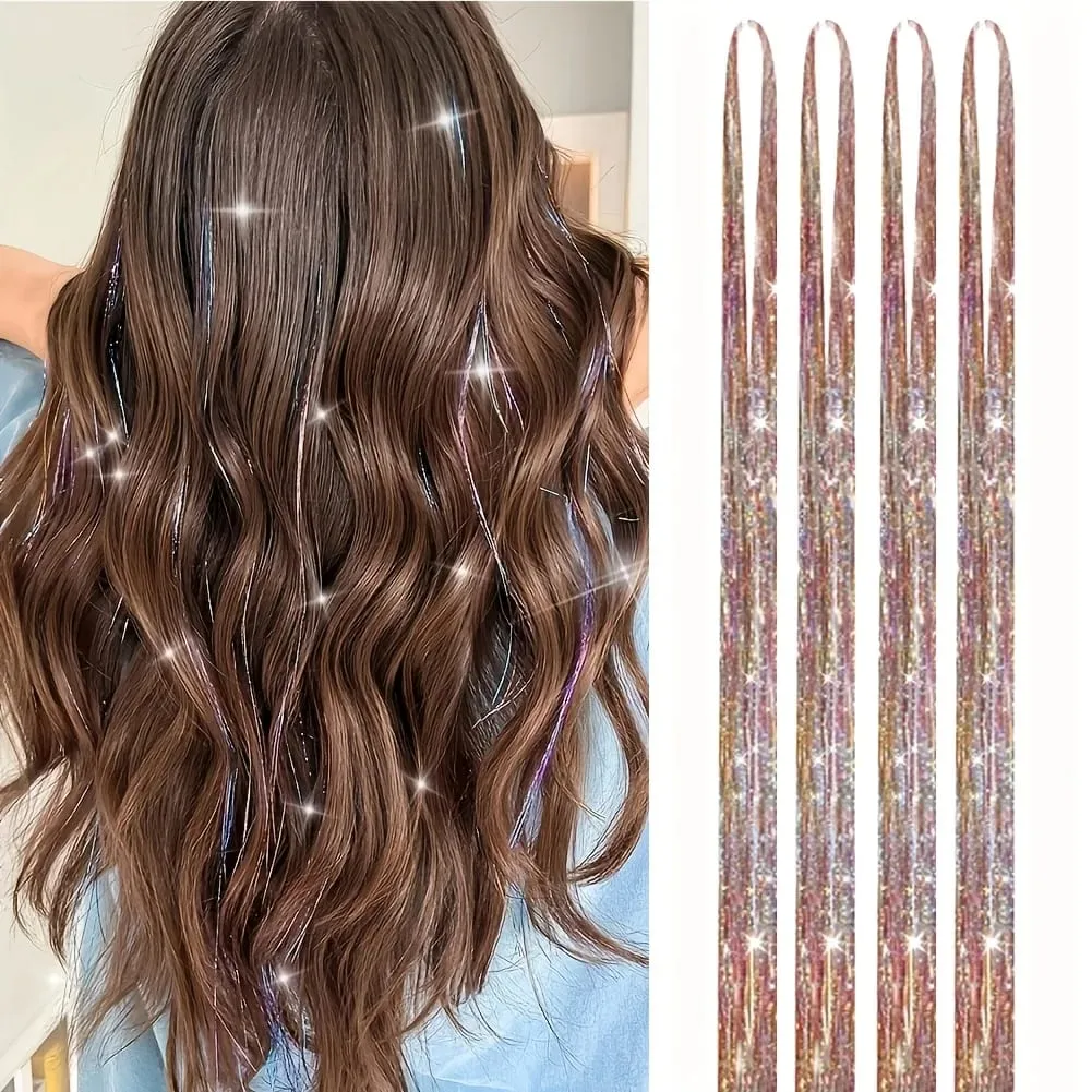 4 Packs 22inch Fairy Tinsel Hair Extensions Kit for Women Holographic Synthetic Hair Extension for Quick Hair Color Change — image 8