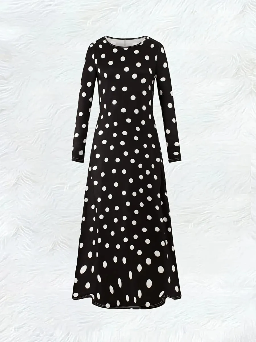 Long Sleeve Dress for Women Casual Solid Color A Line Midi Dress Fall Winter Fashion Elegant Office Wear Comfortable Stretchy — image 3