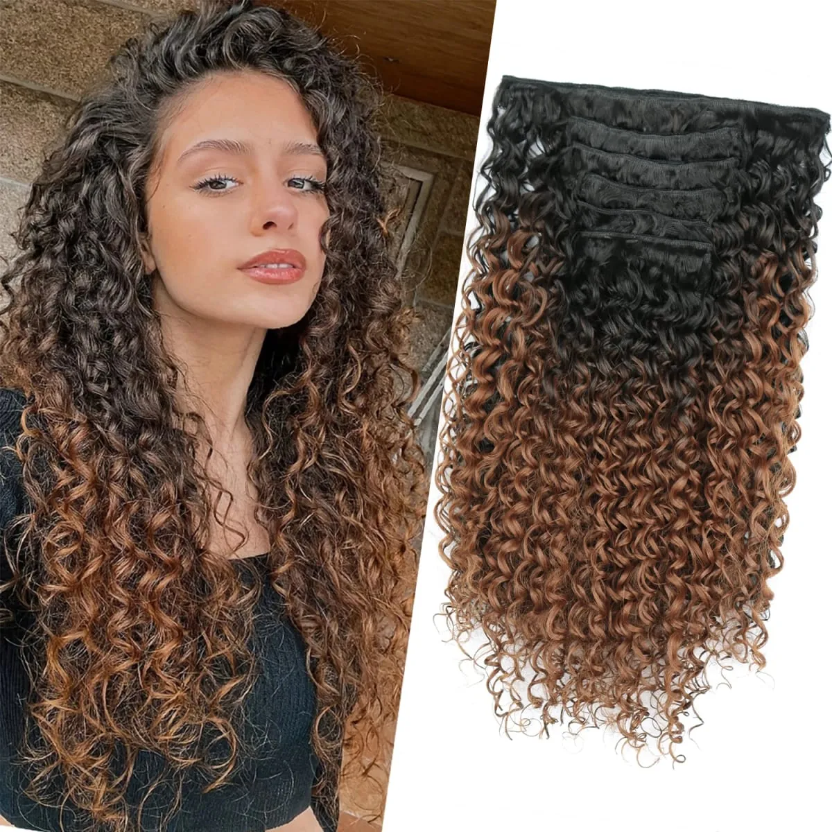 16 Clip In Hair Extensions Synthetic Kinky Curly Full Head Fake Pieces Brown Black Hair Extensions Suitable For Black Women — image 12
