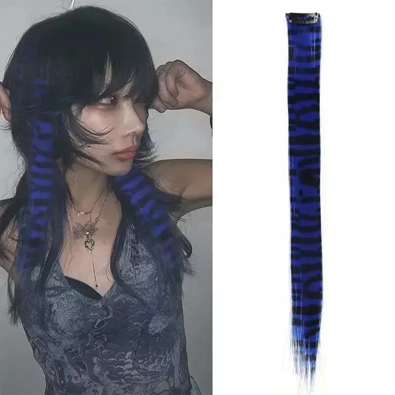 3pcs/set Stripe Printed Hair Colorful Long Straight Hair Pieces Synthetic Clip-in Hair Extensions for Daily Use Party Halloween — image 15