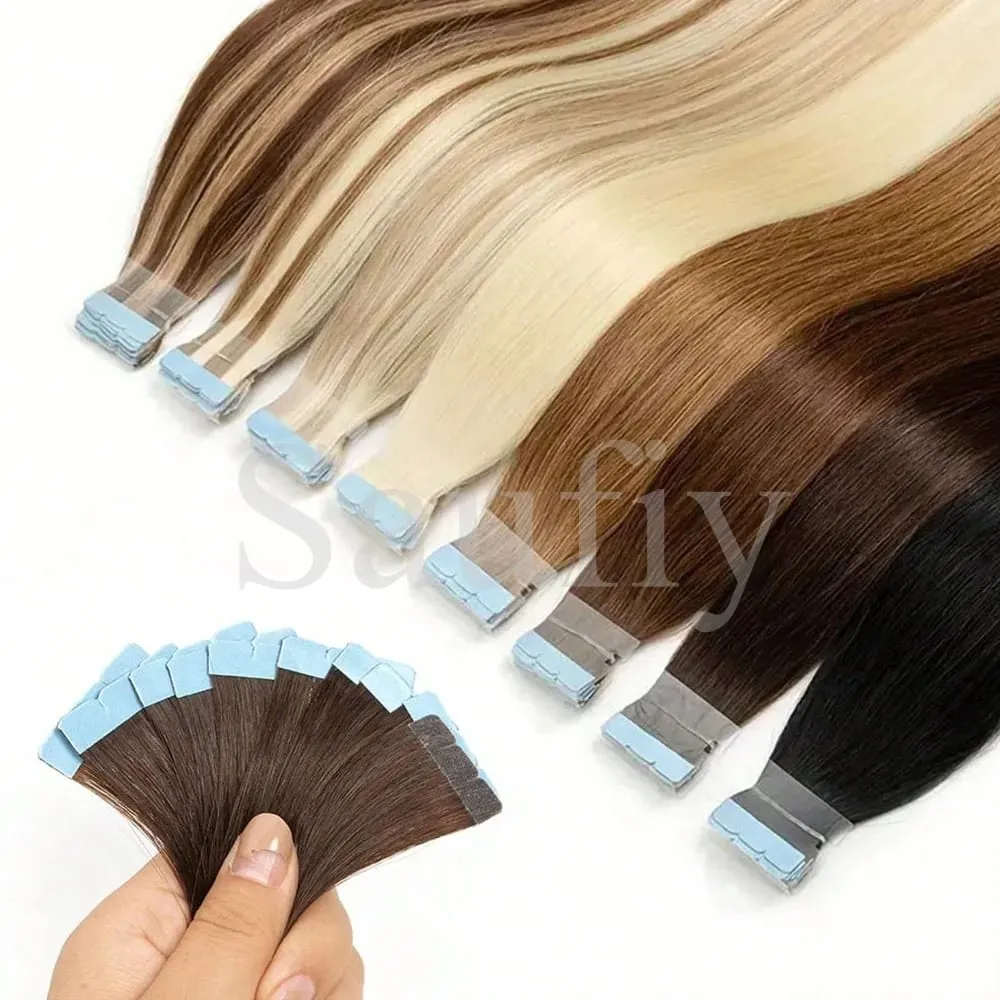 12-20inches Natural Blonde Mini Tape in Human Hair Extensions Double Side Invisible Seamless Tape Ins Hair 10pcs/Pack Natural Straight Black Blonde Balayge Brown Mini Tape In Hair — image 4