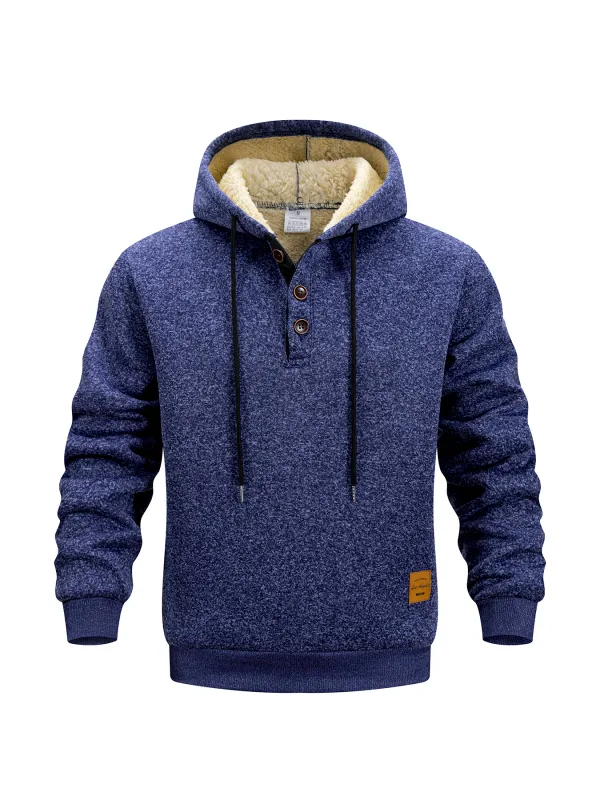 Felpa con cappuccio a mezzo bottone da uomo addensare felpe con cappuccio invernali maglione lavorato a maglia in pile caldo retrò pullover casual sportivo da corsa all'aperto — image 4