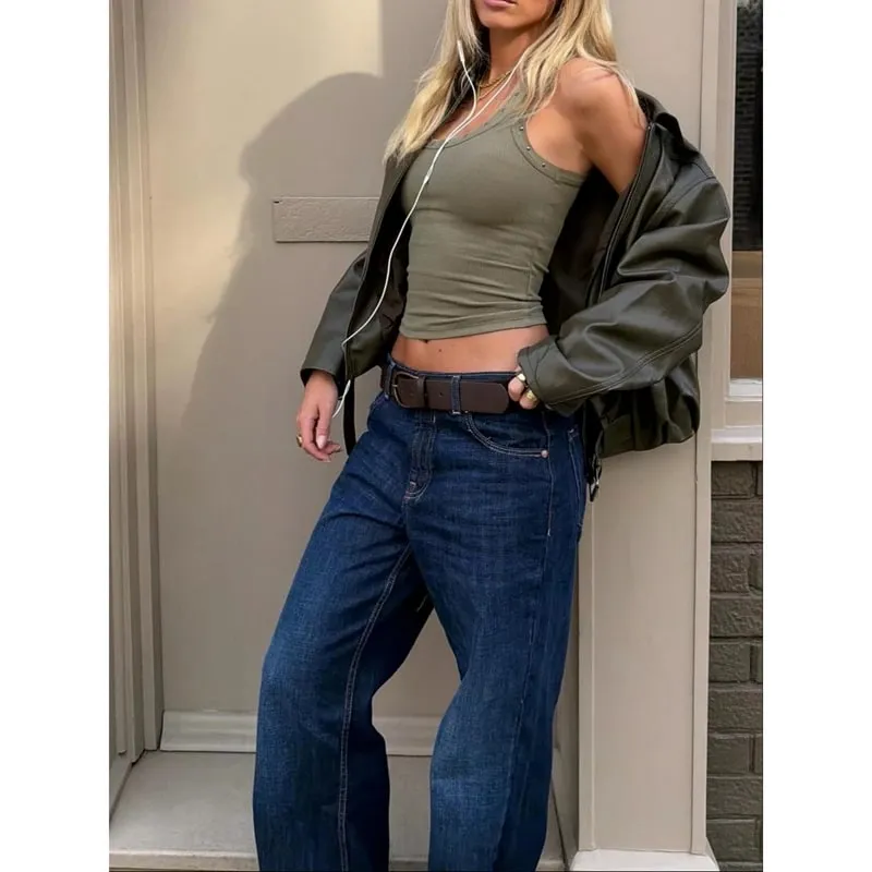 Combhasaki Women Studded Ribbed Knit Tank Top Rivets Trim Sleeveless Fit Crop Tops Low Scoop Neck Punk Going Out Vest Streetwear — image 7