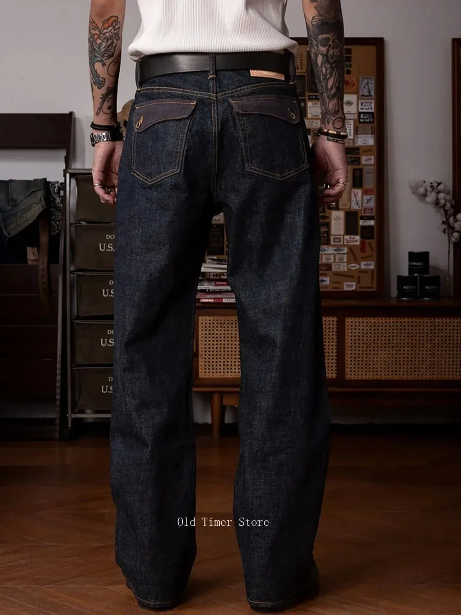 Red Tornado Retro Heavy 18oz Raw Selvedge Denim Pants Sanforized Button Fly High Waist Flap Pocket Carpenter Style Jeans