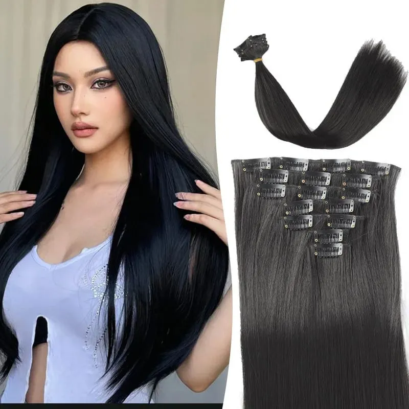 7pcs Full Head Clip-In Hair Extensions Suitable for Women - 20"/50cm Long Straight Synthetic Hair with 150g Total Volume — image 4