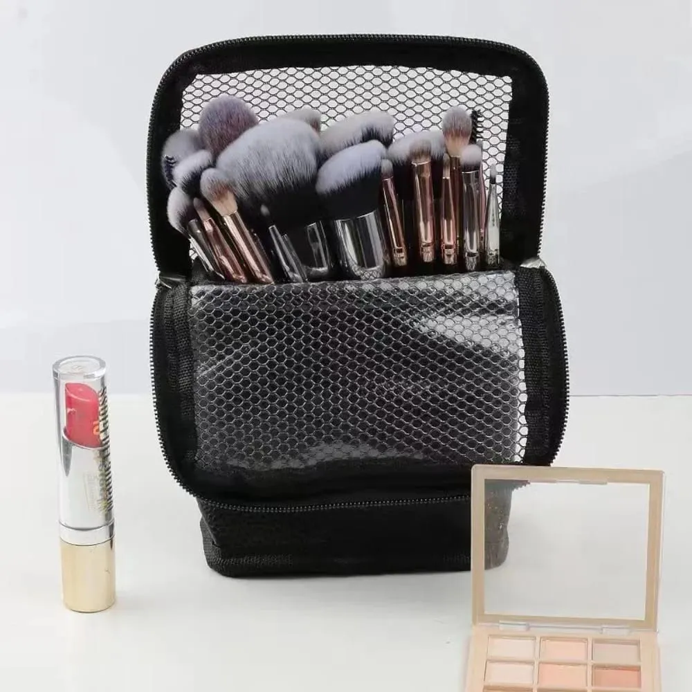 Standing Mesh Makeup Brushes Bag Waterproof Makeup Brush Storage Organizer Holer Women Girl's Comestics Toiletry Bag — image 2